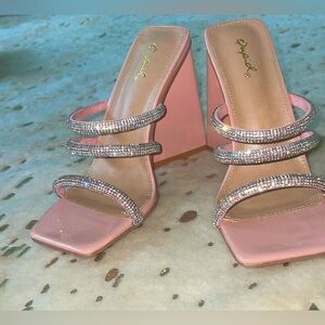 Qupid Blush Rhinestone Heels 6